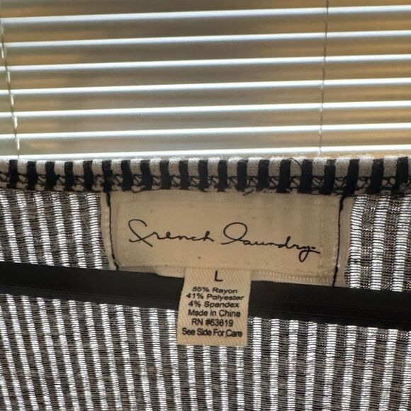 French Laundry Black and White Striped V-Neck Blouse - Picture 2 of 6